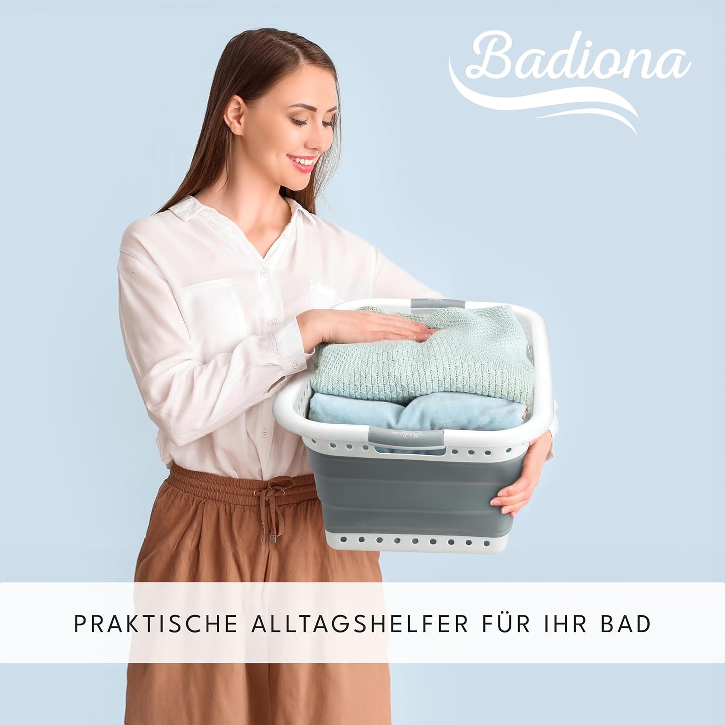 BADIONA 2er-Set faltbare Wäschekörbe 36L - Grau/Weiß - 61 x 45 x 27 cm - platzsparend und multifunktional