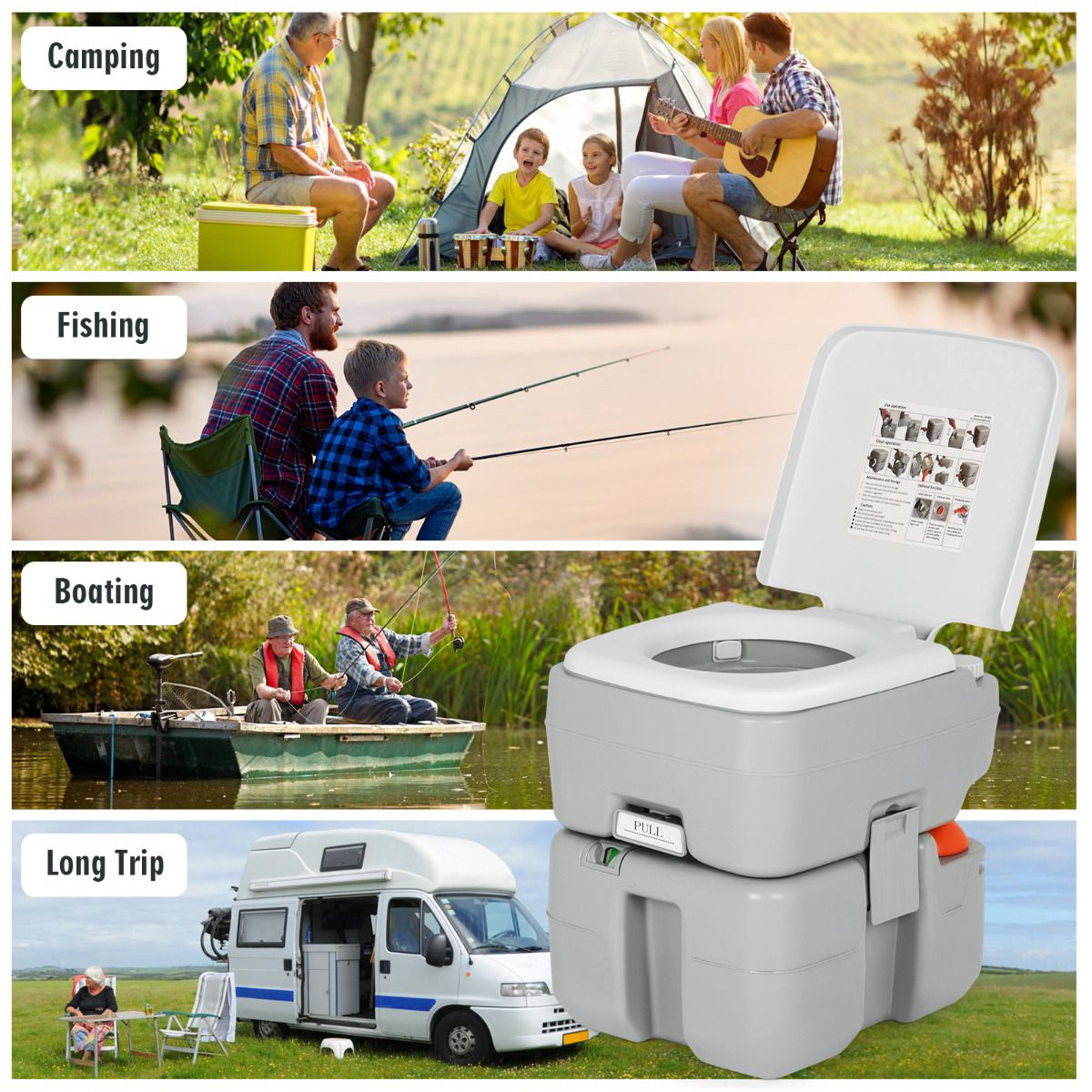 Coast tragbare Campingtoilette – Getrennte Tanks – 10 l Frischwasser, 20 l Abwasser – Grau