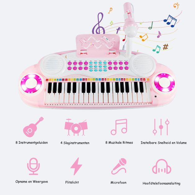 Elektrisches Keyboard mit 37 Tasten für Kinder - Spielzeugklavier mit Mikrofon, Rhythmuslicht und abnehmbaren Füßen - Pink