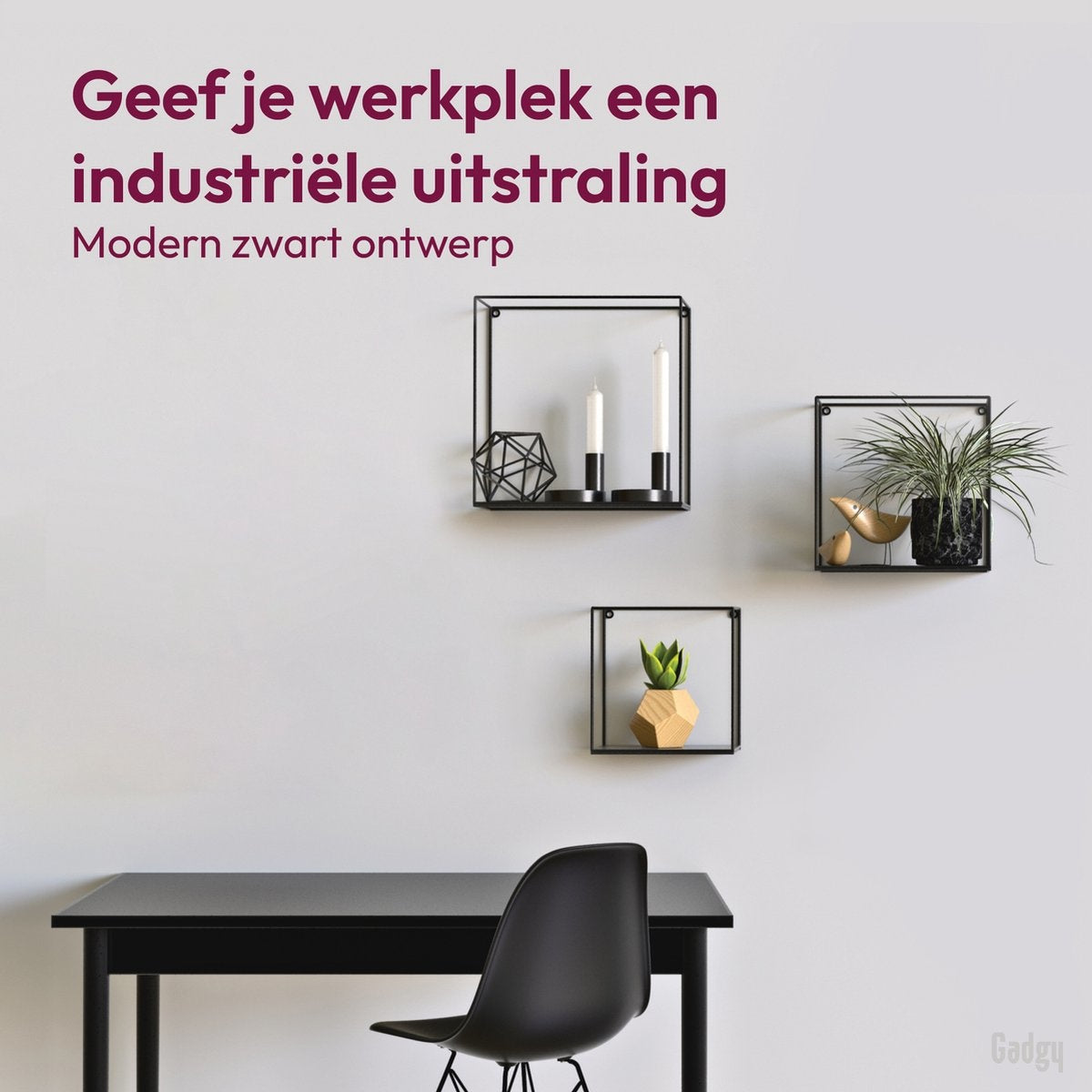 Gadgy Wall Racks set 3pcs - Wandregal Schwarz - Wanddekoration Industrie - Wanddekoration Metall - Quadratisch
