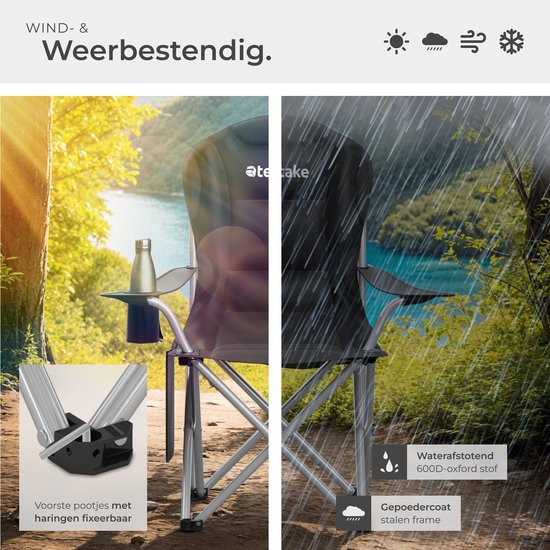 Tectake - gepolsterter Campingstuhl - Inklusive Becherhalter, Staufach und Tragetasche - Glamping-Stuhl - schwarz
