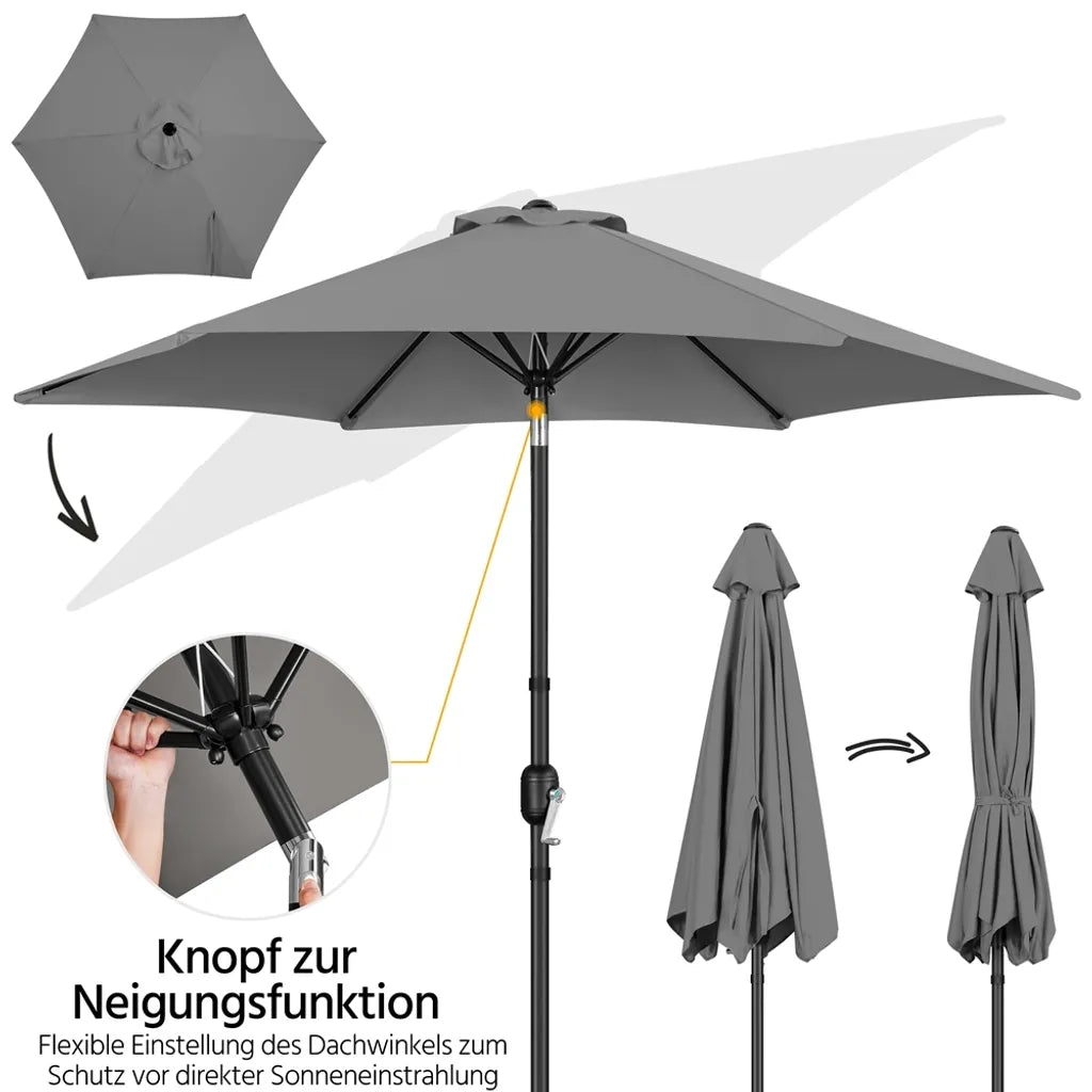 Yaheetech Gartenschirm mit Neigungsfunktion und Pendel – Grau – Ø 269 x 241 cm