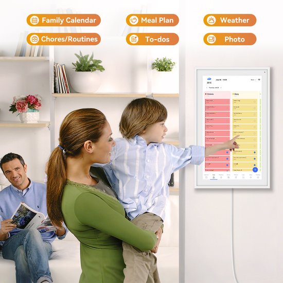 TABWEE P15 15,6-Zoll-Digitalbilderrahmen mit Touchscreen – 1080p Full HD, intelligenter Familienplaner, Digitalbilderrahmen und Aufgabenliste, interaktives Kamin-Display – Wand- und Schreibtischmontage für nahtlose Planung