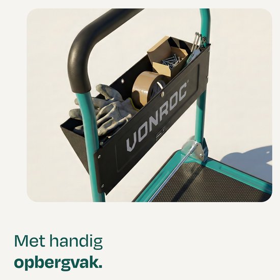 VONROC Premium-Plattformwagen – mit Luftreifen – zusammenklappbar – Tragkraft max. 300 kg – große Ladefläche 90 x 60 cm – inklusive Spanngurte