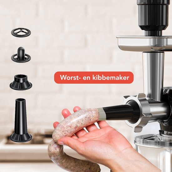 KitchenBrothers Küchenmaschine - 6-in-1 Küchenroboter - 1500W - mit Fleischwolf, Mixer und 15 Zubehörteilen - 6,2L Schüssel aus Edelstahl - Rot
