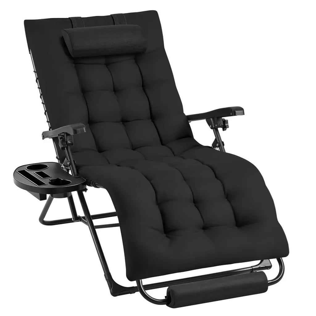 Yaheetech Zero Gravity Lounger 166,5 x 74,5 cm - Verstellbar - Faltbar - Kopfkissen - Becherhalter - Schwarz