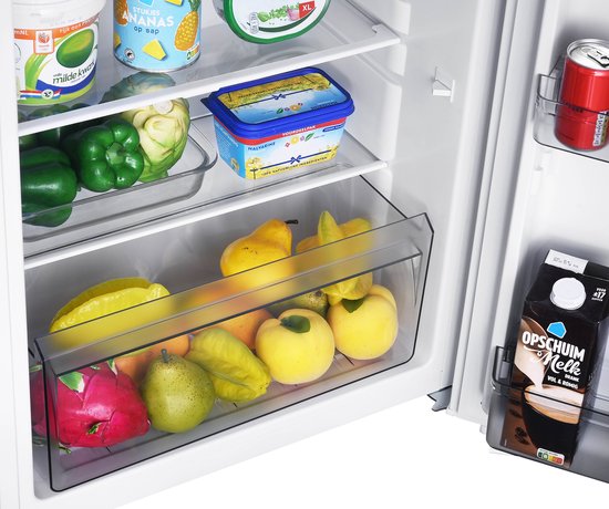 Tomado TRT5501W Tischkühlschrank, energieeffizient – 109 Liter – Mit Gefrierfach – 55 cm breit – Leise: 37 dB – LED-Beleuchtung – Energieeffizienzklasse C – Freistehend – Weiß