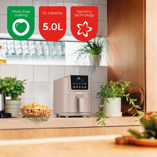 Bourgini Slimfit Airfryer XL Beige - Heißluftfritteuse - 5 Liter - 1500W - PFAS frei