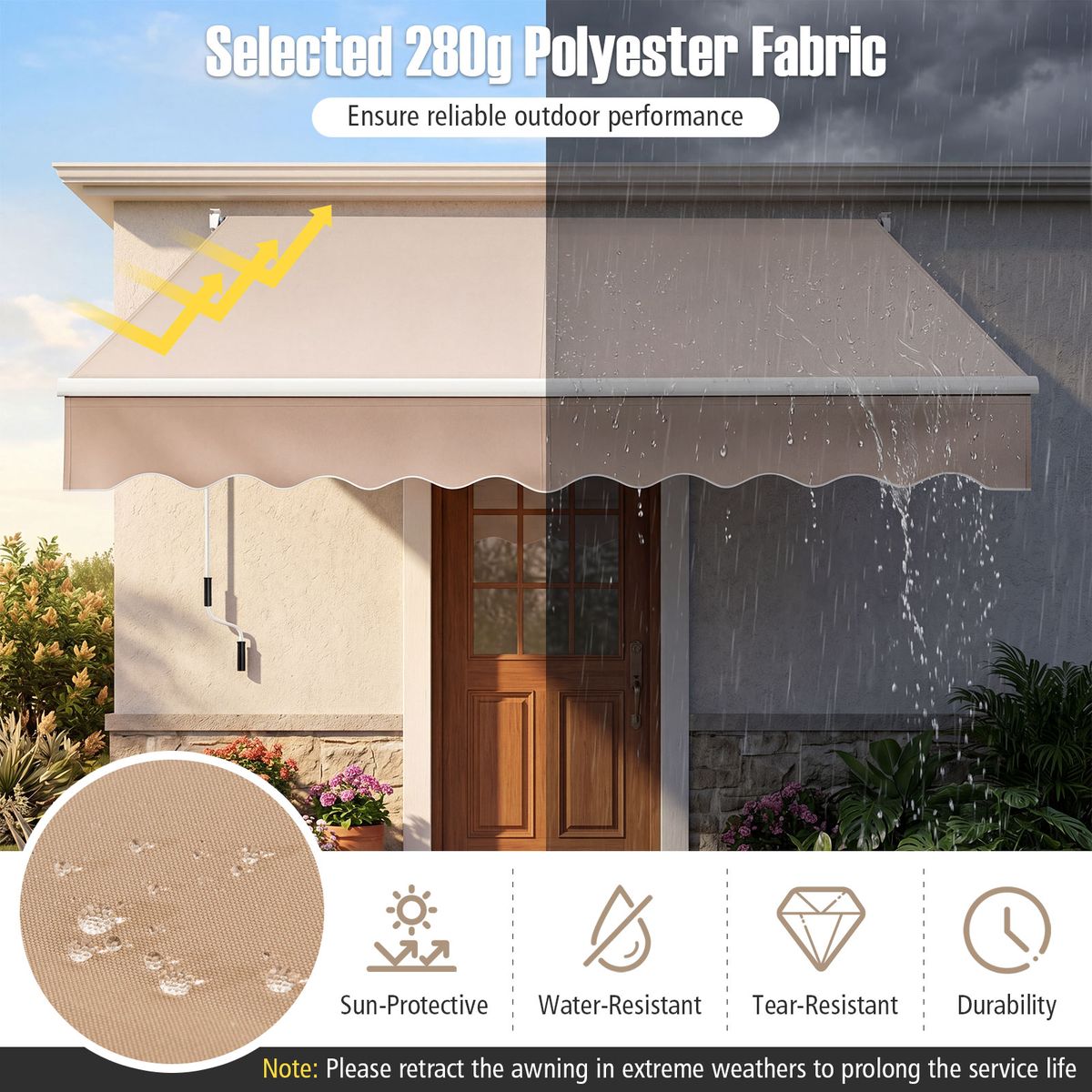 Coast ausziehbare Terrassenmarkise – Aluminiumrahmen – verstellbarer Neigungswinkel – beige 245 x 200 cm