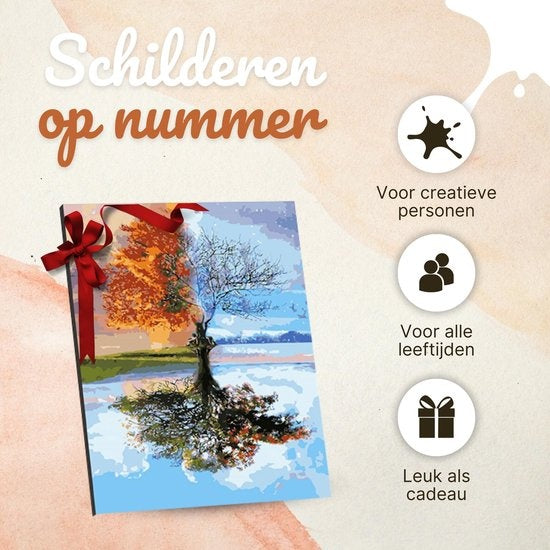 Rubye Malen nach Zahlen Erwachsene - Vier Jahreszeiten - mit Leinwand, Staffelei und Pinseln - 40x50cm