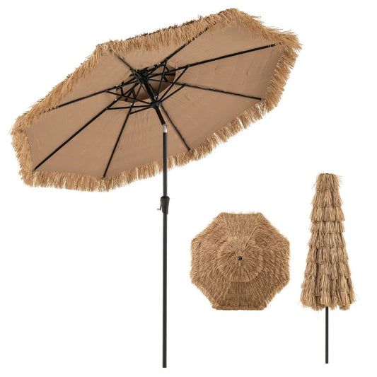 Coast Hawaiian Wicker Tiki Parasol 267x247 cm - Natürlicher Terrassen-Sonnenschirm mit Kurbel, Kippmechanismus & 8 stabilen Ballen