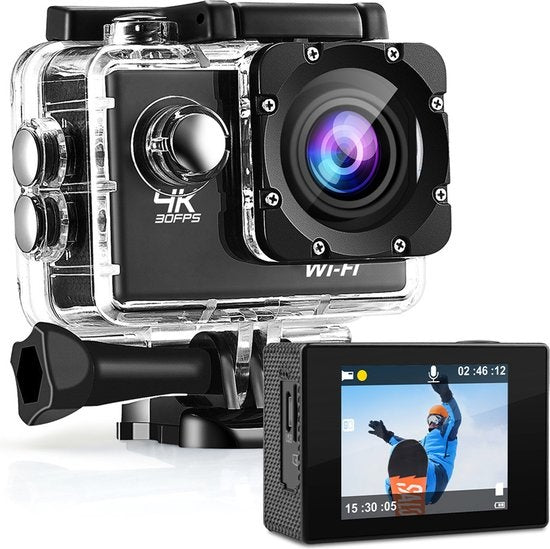 Strex Action Kamera - 4K 16MP - 60FPS - 30M Wasserdicht - WiFi - Inklusive Zubehör - Unterwasserkamera