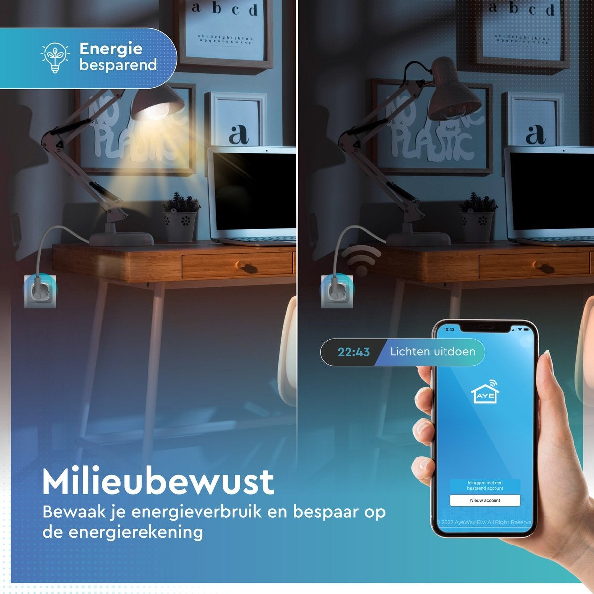 AyeWay Smart Plug mit Energiezähler - Smart Plug - WiFi Steckdose - Funktioniert mit Google Home & Alexa - iOS & Android - 1 Stück