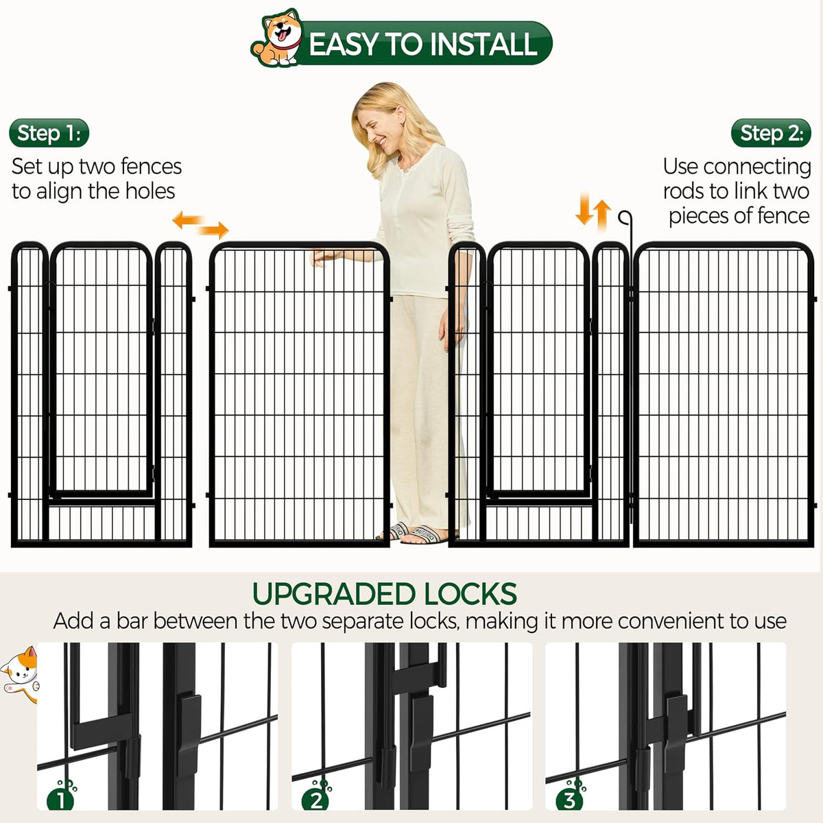 Yaheetech Hundeauslauf mit Tür – 8 Elemente – 71 x 120 cm pro Element – Schwarz