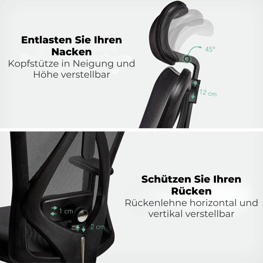 LifeGoods Ergonomischer Bürostuhl - Schreibtischstuhl - Verstellbar - Erwachsene - Schwarz
