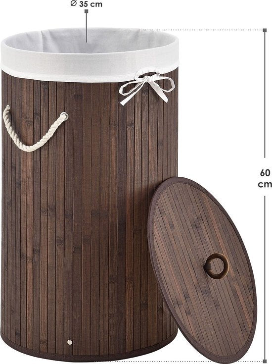 Bambus-Wäschekorb Curly - 55 Liter - Braun - inkl. Wäschesack & Deckel