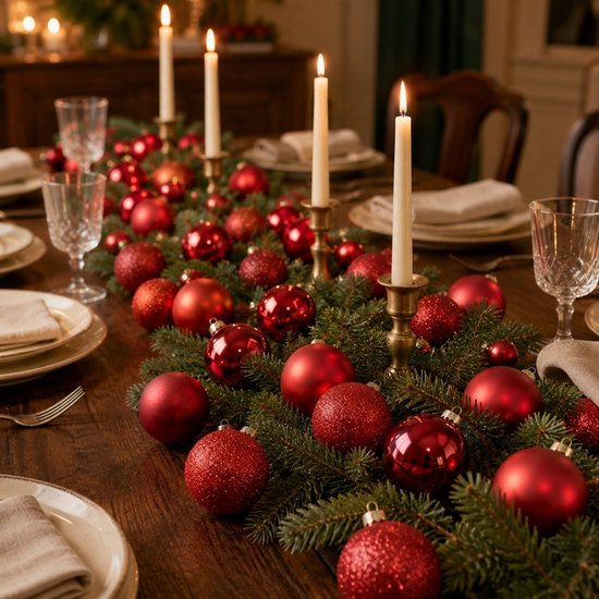 Mica Decorations Weihnachtskugeln-Set, 42 Stück – Weihnachtskugeln für eine solide Basis – Weihnachtsdekoration mit mattem, glänzendem und glitzerndem Finish – Baumspitze in verschiedenen Größen – Ø 7 cm – Rot