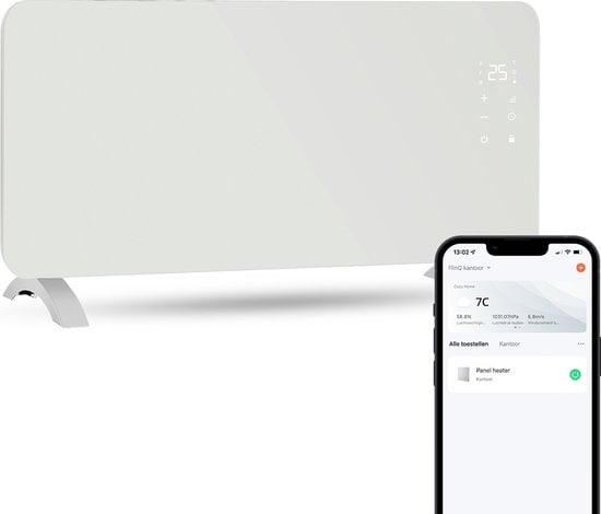 FlinQ Smart Panel Heater mit WiFi - Elektrische Heizung - Heizpaneel - Elektrische Heizung - Konvektorheizung - Tragbare Heizung - 2000W - Weiß