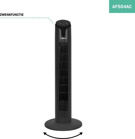 VONROC Luxury Fan - Turmventilator - Höhe 86 cm - Inkl. Fernbedienung - 3 Geschwindigkeiten - Schwenkfunktion - 15-Stunden-Timer - Schwarz