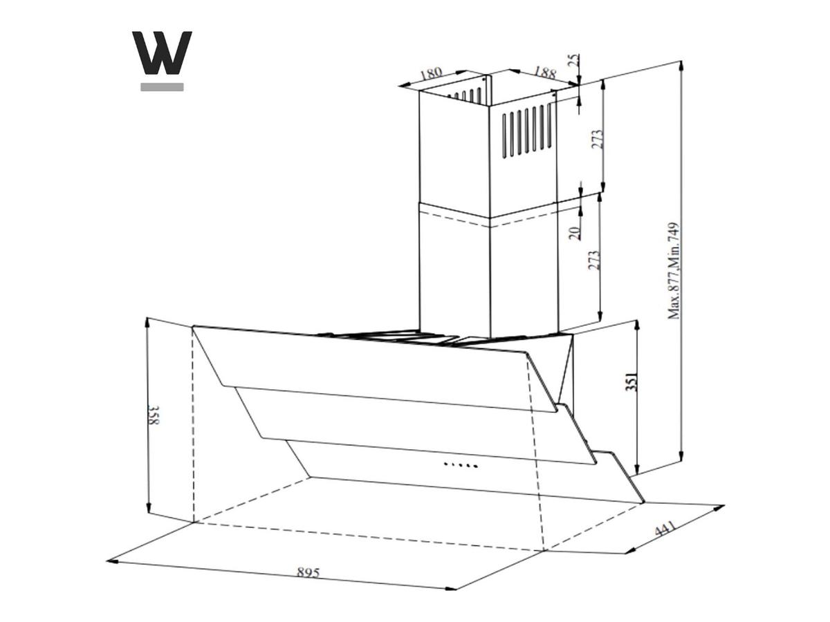 Wiggo Schräge Dunstabzugshaube – Triple Glas ECO-Modell – 90 cm – Schwarz