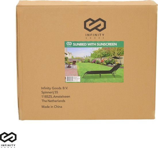 Infinity Goods Liege mit Sonnenschirm - klappbar - Sonnenbank - Liege - verstellbar - verstellbar - Garten - wetterfest - Schwarz