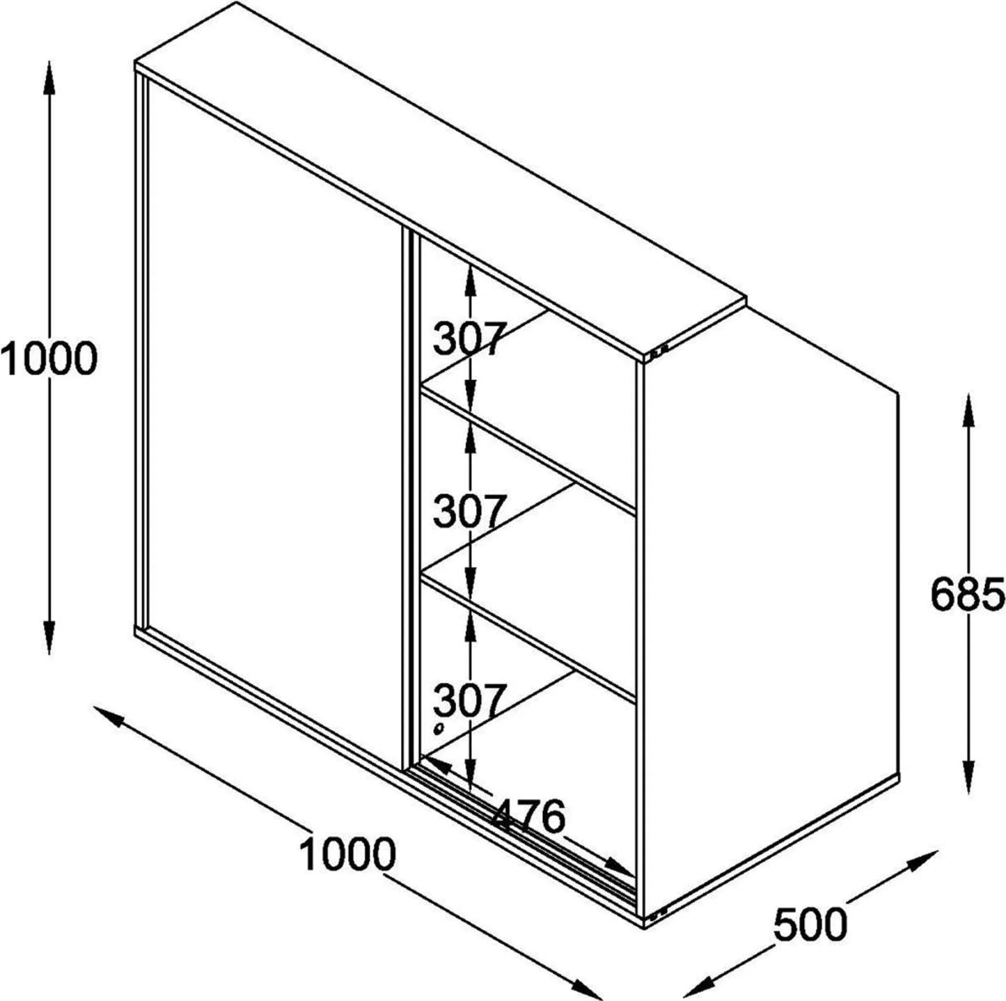 VDD Schrägwandgarderobe Kleiderschrank - weiß - 100x100x50 cm - Schiebetüren - Einlegeböden und Kleiderstange