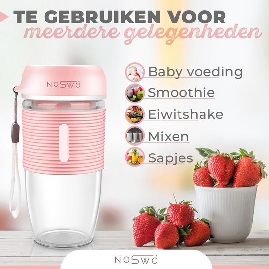 Noswo Blender To Go - Tragbarer Mixer - Tragbarer Mixer - Mini-Mixer für unterwegs - Smoothie Maker - Kabelloser Mixer - Pink