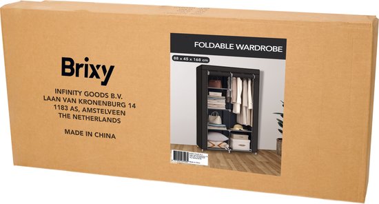 Brixy Kleiderschrank - Kleiderschrank - Faltbarer Kleiderschrank - Faltbarer Stoffschrank - Campingschrank - 88 x 45 x 168 cm - Schwarz