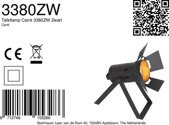 Tischlampe Carré 3380ZW – schwarze Lampe im Industrial-Stil aus Metall und Kunststoff, neigbar, E27-Fassung, Mexlite