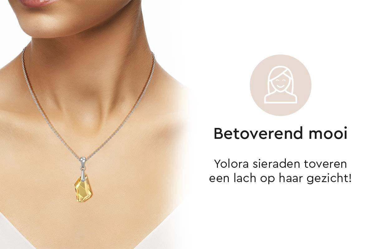 Yolora Damen-Halskette mit Tropfen-Anhänger und Kalpa Camaka Kristall - Farbe Silber - 18K Weißgold vergoldet - Geschenkverpackt