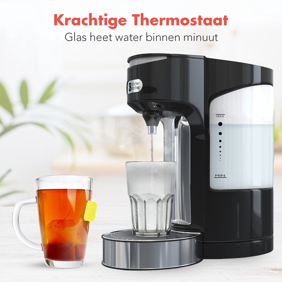KitchenBrothers Heißwasserspender - 2L - 3000W - Edelstahl/Schwarz