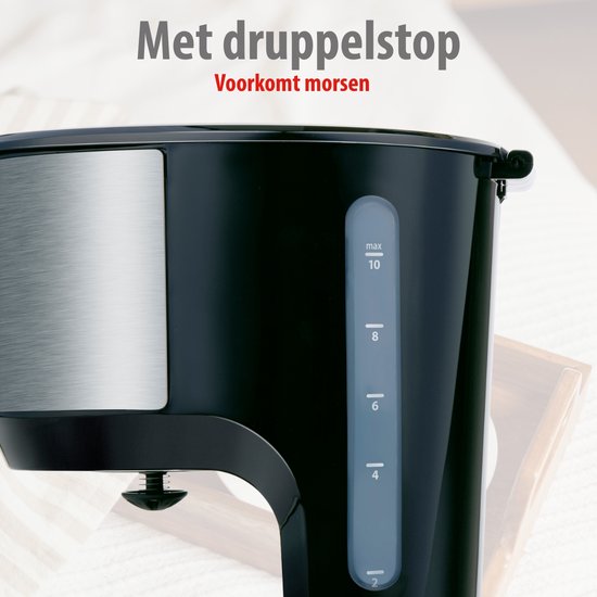 alpina Kaffeemaschine für Filterkaffee, 750 W – Kaffeemaschine mit wiederverwendbarem Kaffeefilter – Kaffeemaschine mit 1,25-Liter-Glaskanne – 10 Tassen Kaffee pro Brühvorgang – Tropfstopp-Kaffeemaschine