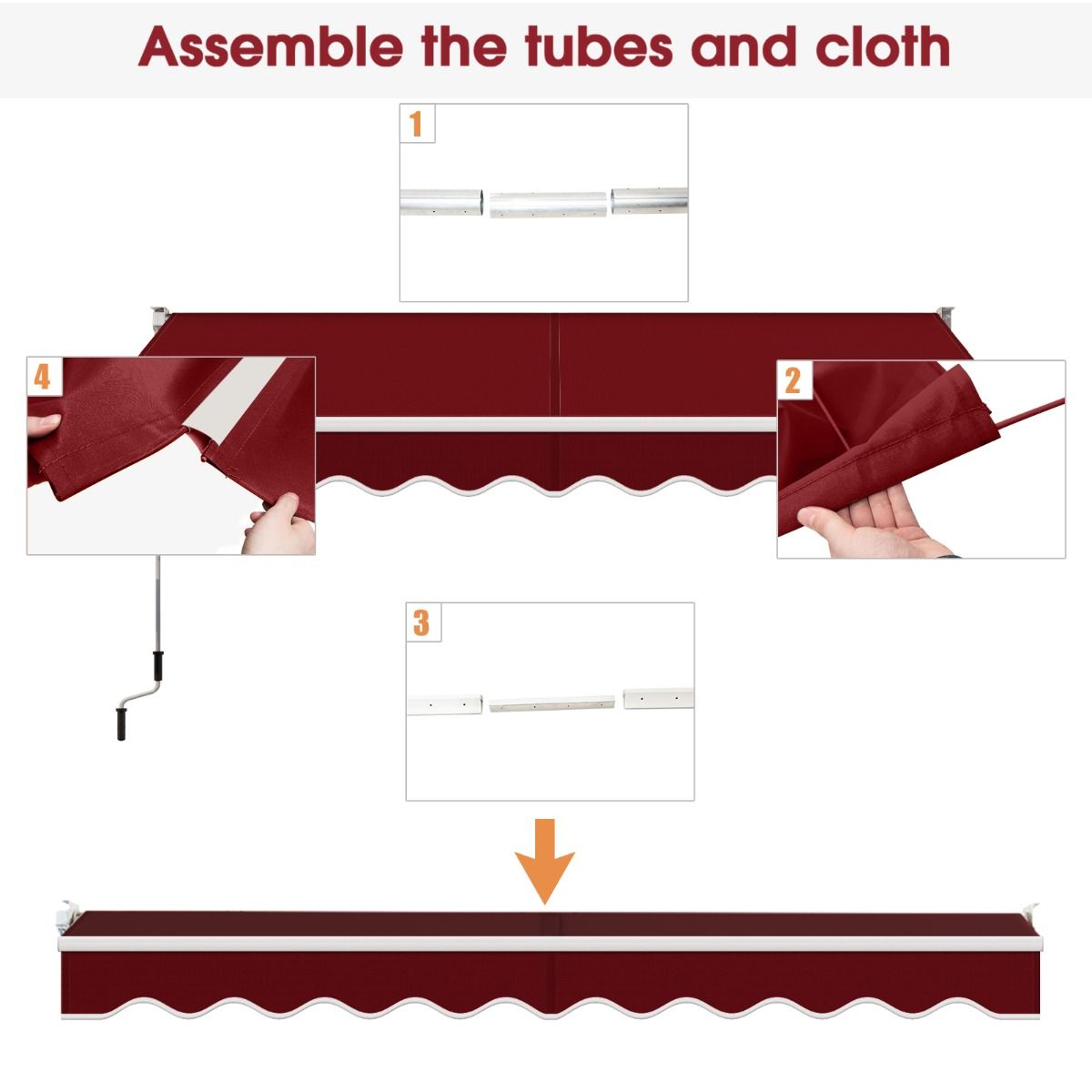 Coast Manueller ausziehbarer Sonnenschirm 295x250 cm - Rot - Aluminiumrahmen - Verstellbarer Winkel 40°-100° - Ohne Bohren