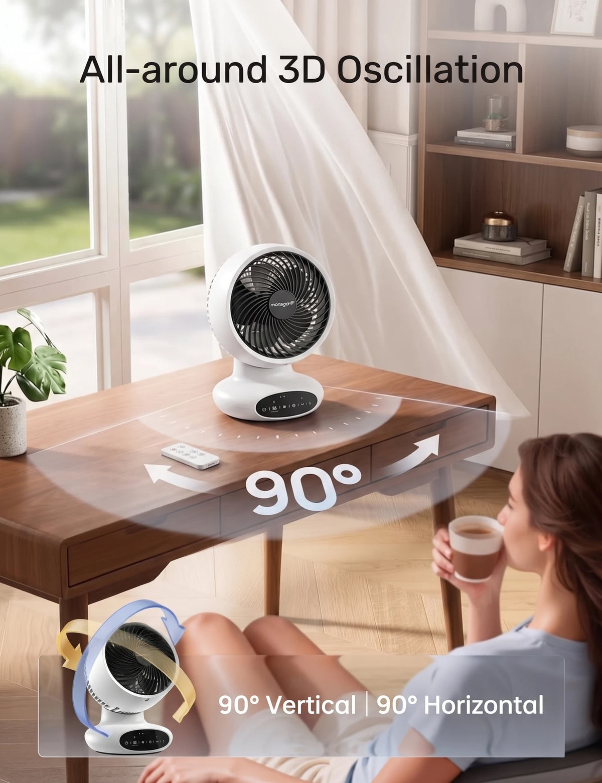 MONSGA AC100 Luftzirkulator – Ultra leise 25 dB – 5 Stufen – Timer & Schlafmodus