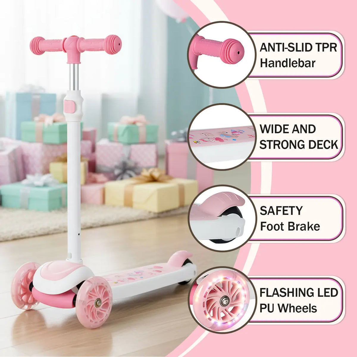 Neuleb Balance-Scooter mit beleuchteten Rädern – extra breites Deck – rosa