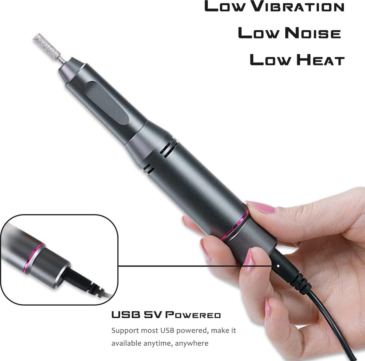 Fuegobird Elektrische Nagelfeile - Professionelle Maniküre & Pediküre Set - Kabellos - 30,000 RPM - 15 x 3.5 cm - Grau