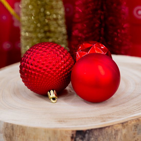 Giftsome Set mit roten Weihnachtskugeln – 60 Stück Weihnachtskugeln aus Kunststoff – 6/7 cm