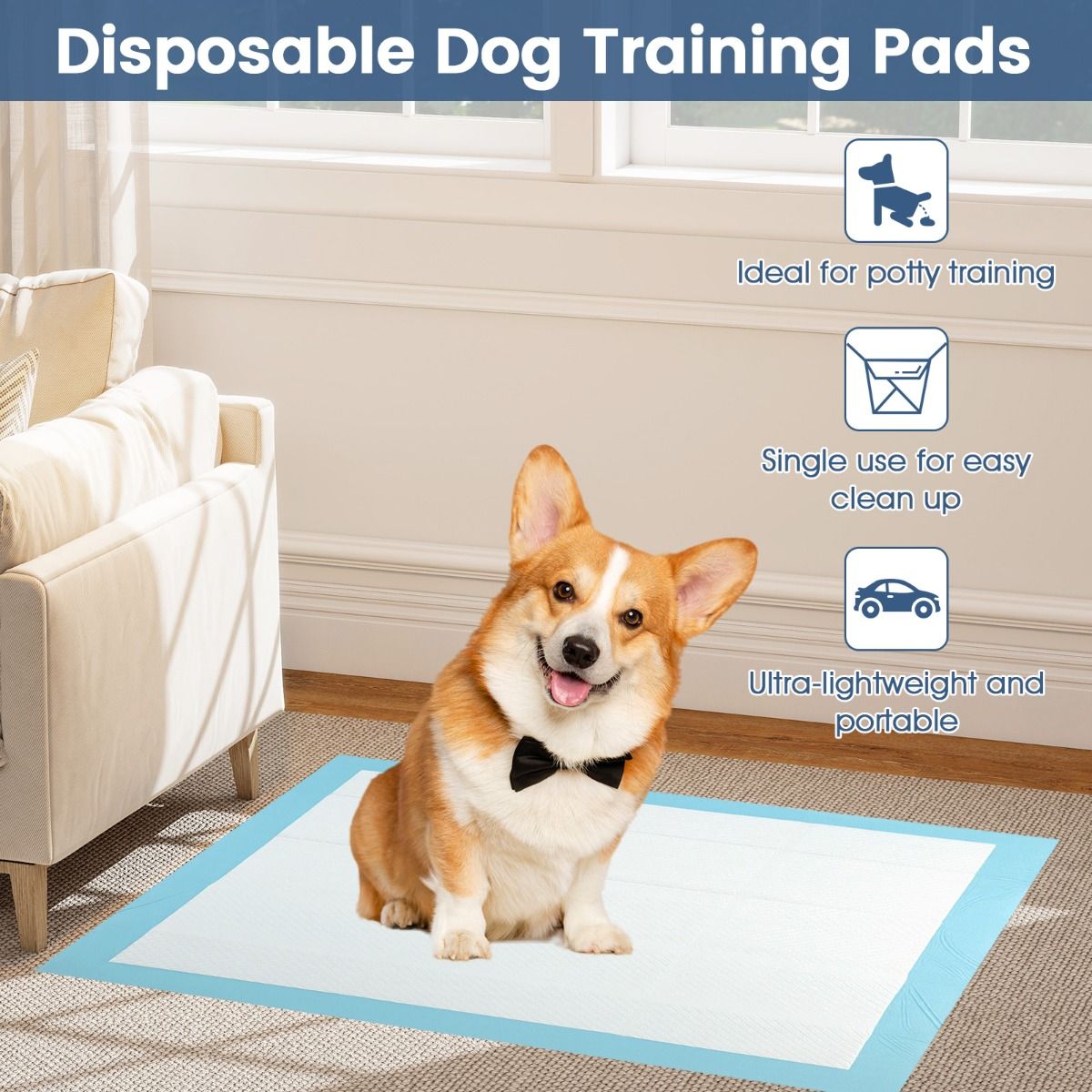 Coast Welpen-Trainingsmatten – 6-lagige Saugfähigkeit – Einweg – 90 x 60 cm – 150 Stück – blau/weiß