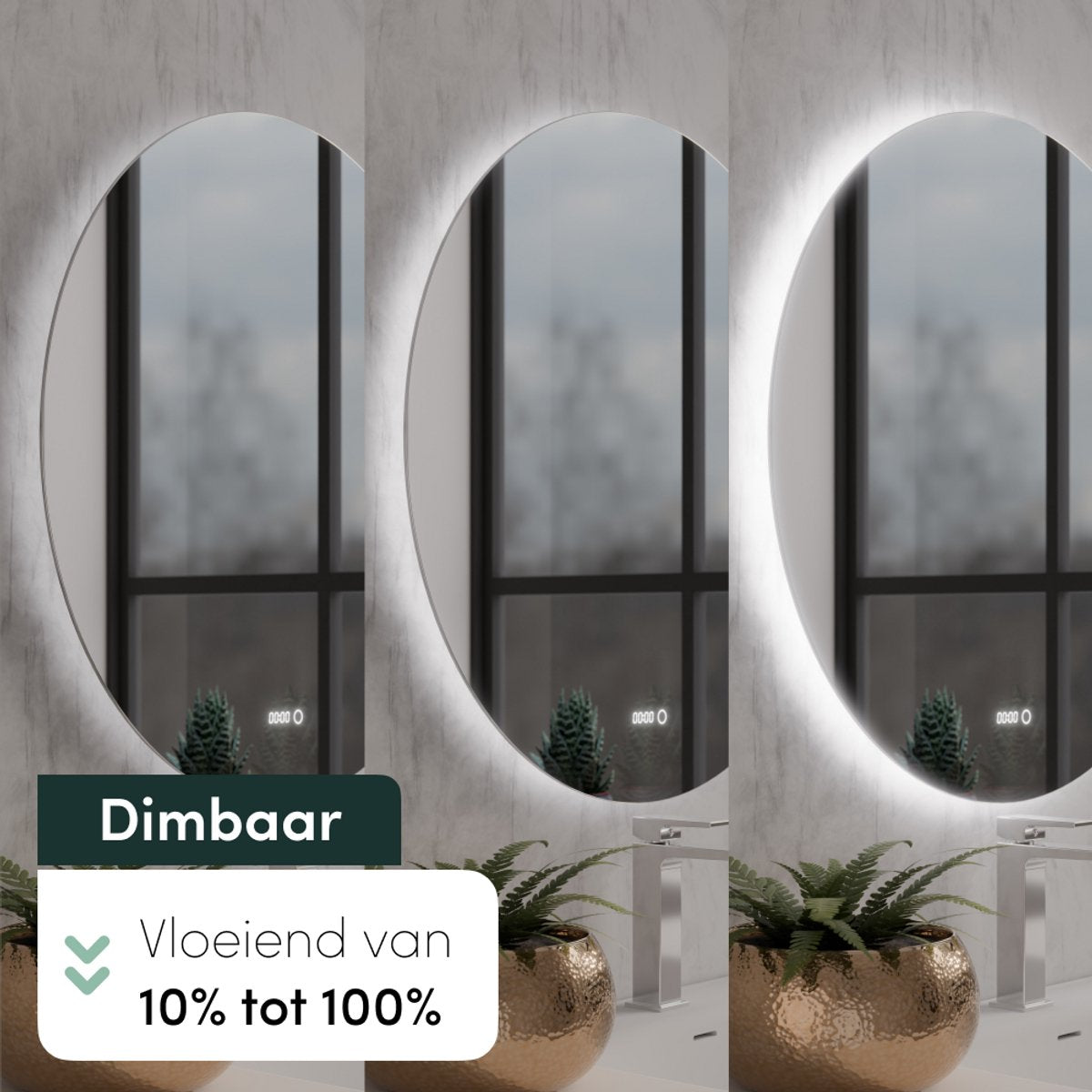 Beloura Badezimmerspiegel mit Beleuchtung - Runder Badezimmerspiegel - Heizung - Uhr - LED - 60 cm