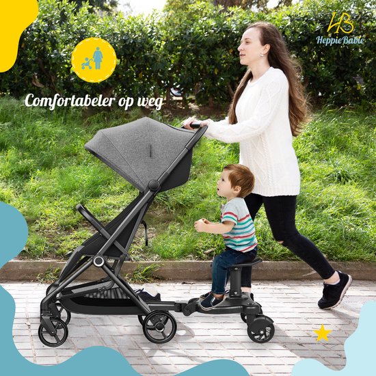 HeppieBabie Universal-Reitbrett - mit Sitz - für Kinderwagen oder Buggy - Buggy Board