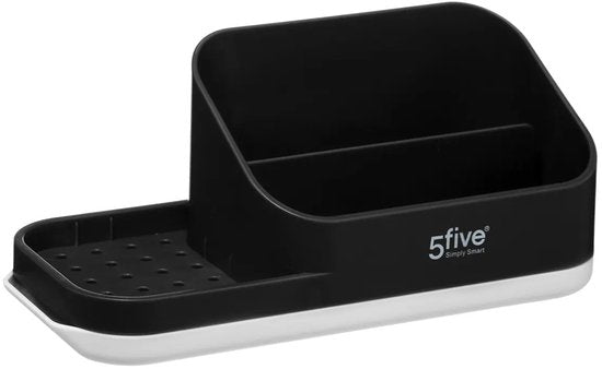 5Five Seifenspender mit Organizer für die Küchenzeile – schwarz – 3 Fächer – Kunststoff – 22 x 13 x 14 cm