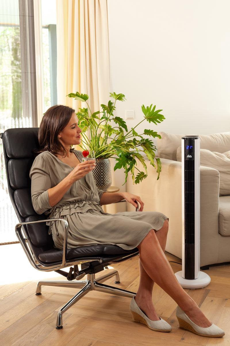 Solis Easy Breezy 757 Turmventilator - Ferngesteuerter Standventilator - Timerfunktion - 44,8 dB - 91 cm hoch - Weiß