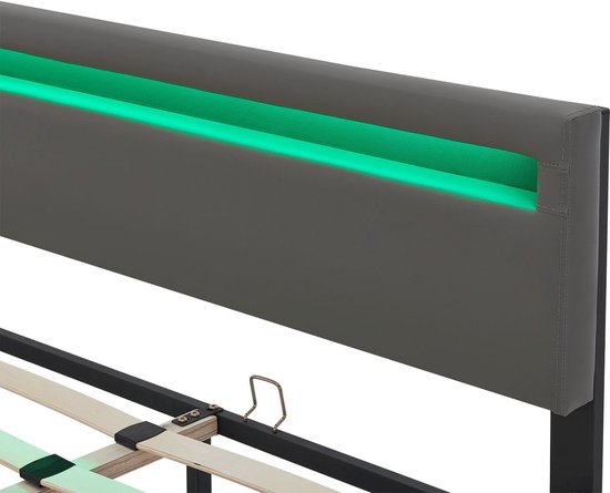 Polsterbett Lyon - 180 x 200 cm - Dunkelgrau - LED-Beleuchtung & Bettkästen