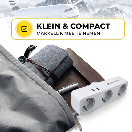 MostEssential Premium 5-in-1-Steckdosenleiste – Steckdosenverteiler – 3 Steckdosen & 2 USB-Anschlüsse – horizontal – weiß