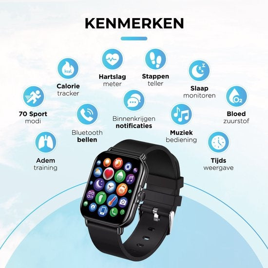AyeWay Smartwatch - Wasserdicht & Touchscreen - 70 Sportmodi - Mit App - Smartwatch Männer & Frauen - Schwarz