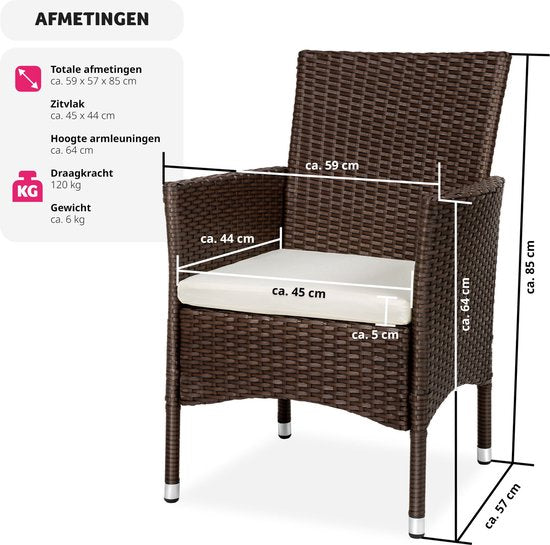 tectake - 2er Set Gartenstühle aus Korbgeflecht - inkl. 2 Sets Kissenbezüge (beige und grau) - braun - 404550 - Poly-Rattan