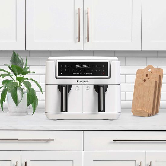 TurboTronic AF118 Double Airfryer XXL - Digitale Heißluftfritteuse - Doppelkorb - 7,6L - 2x 3,8L - 12 Programme - Touchscreen - Weiß