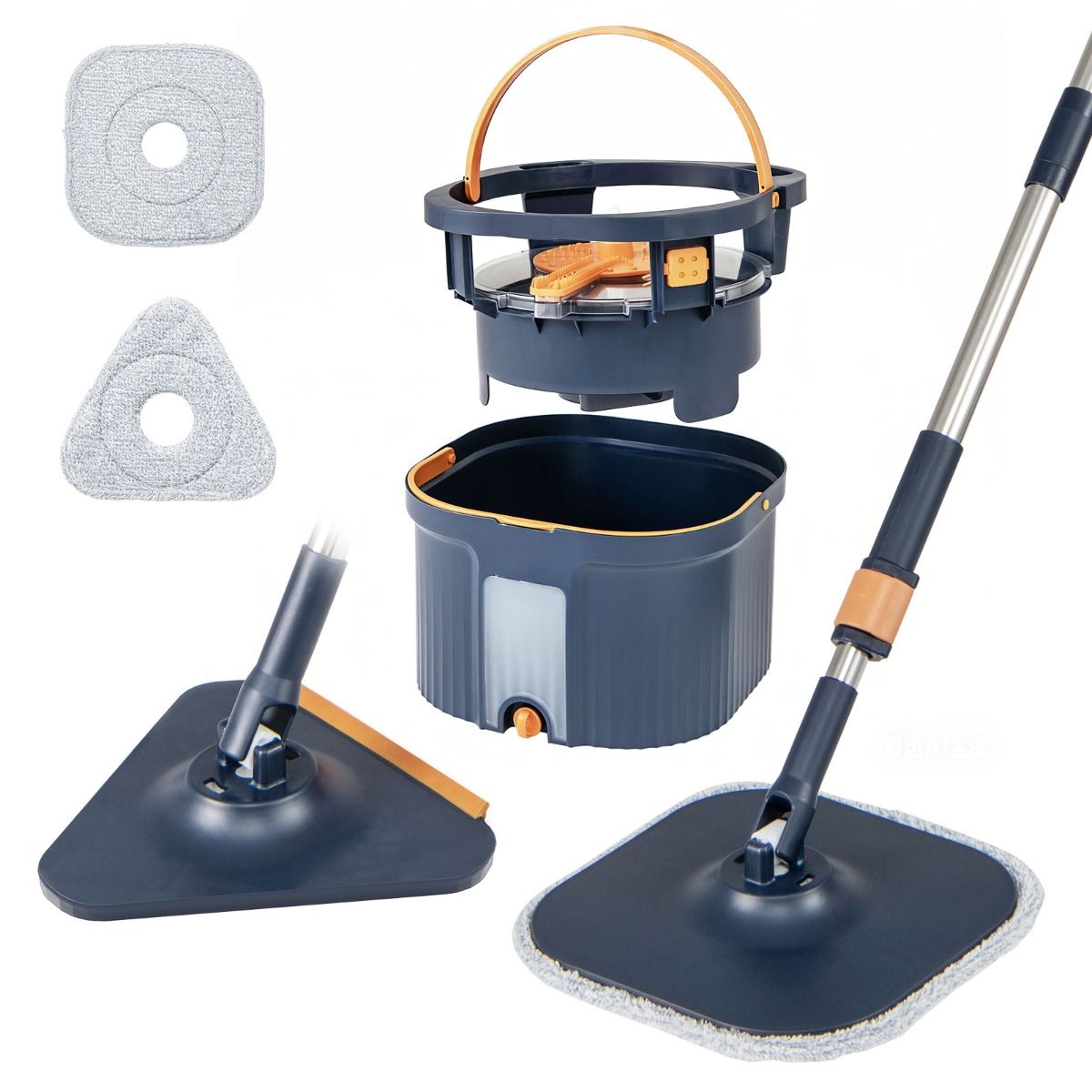 Coast Spinmopp und Eimerset – trennt sauberes und schmutziges Wasser – um 360° drehbarer Moppkopf – dunkelblau