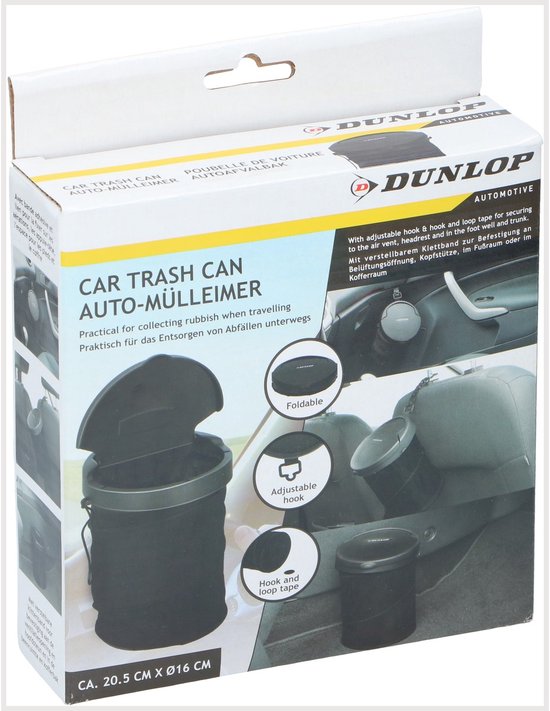 Dunlop Auto-Abfallbehälter – zusammenklappbar – 16 cm – mit Deckel – für das Armaturenbrett oder den Boden