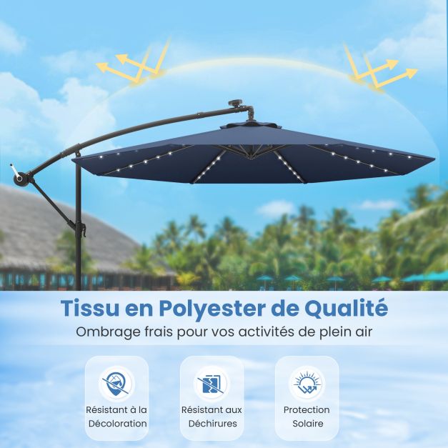 5-teiliges Gartenset mit 3 m Schwebeschirm und LED-Beleuchtung – Blau/Grau